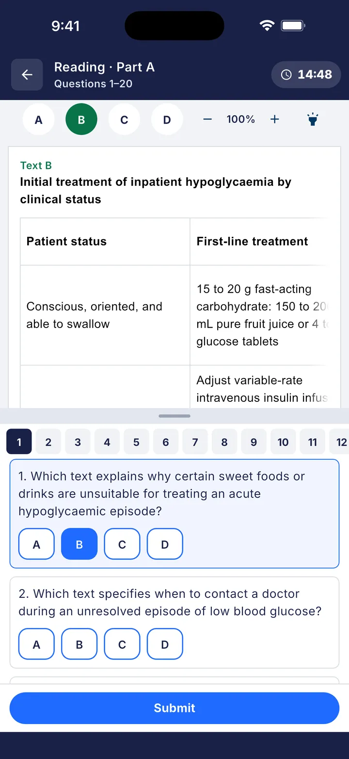 Reading Part A, timed